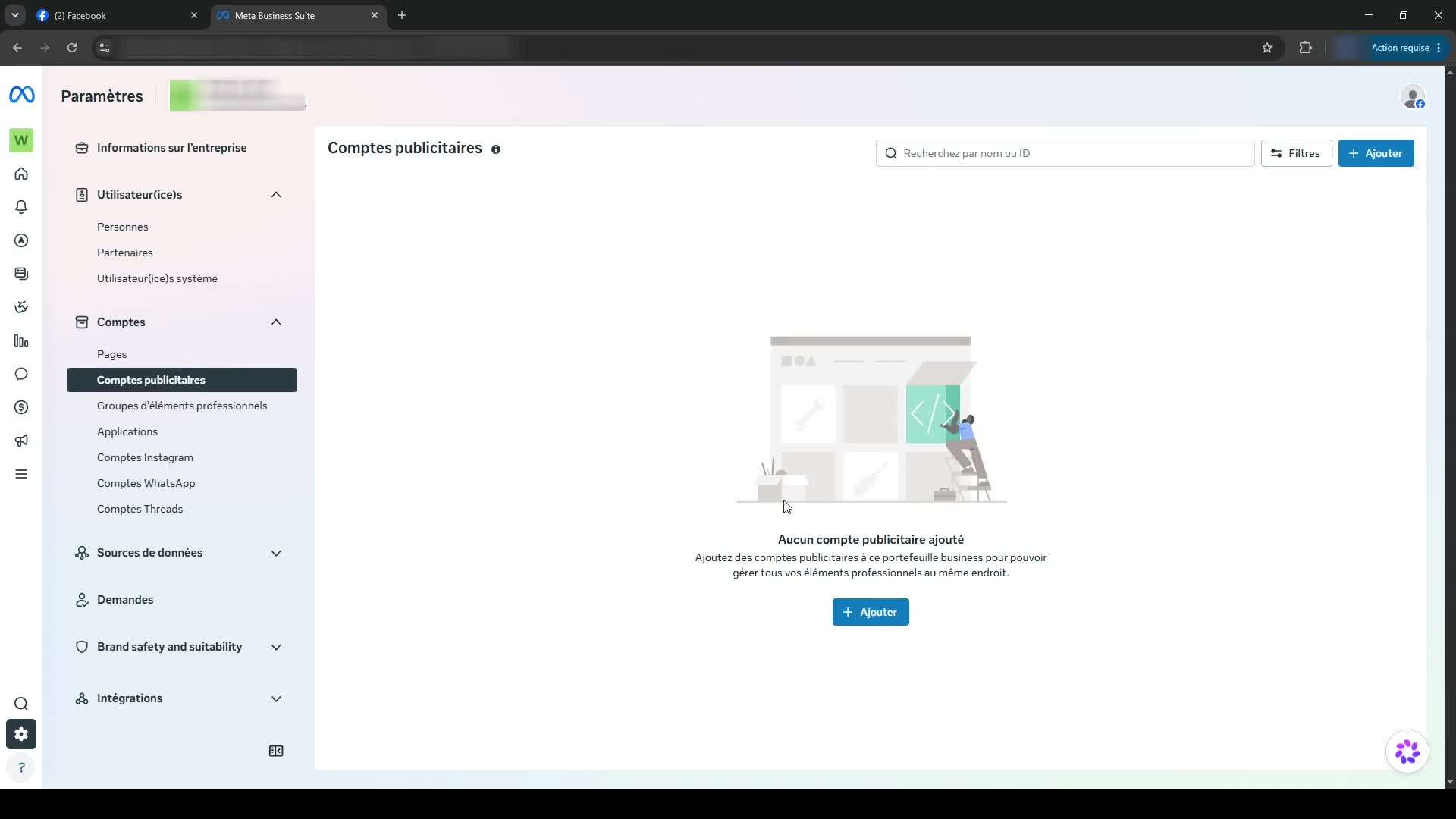 Création d'un Business Manager Meta, étape 7 : Créer le compte publicitaire