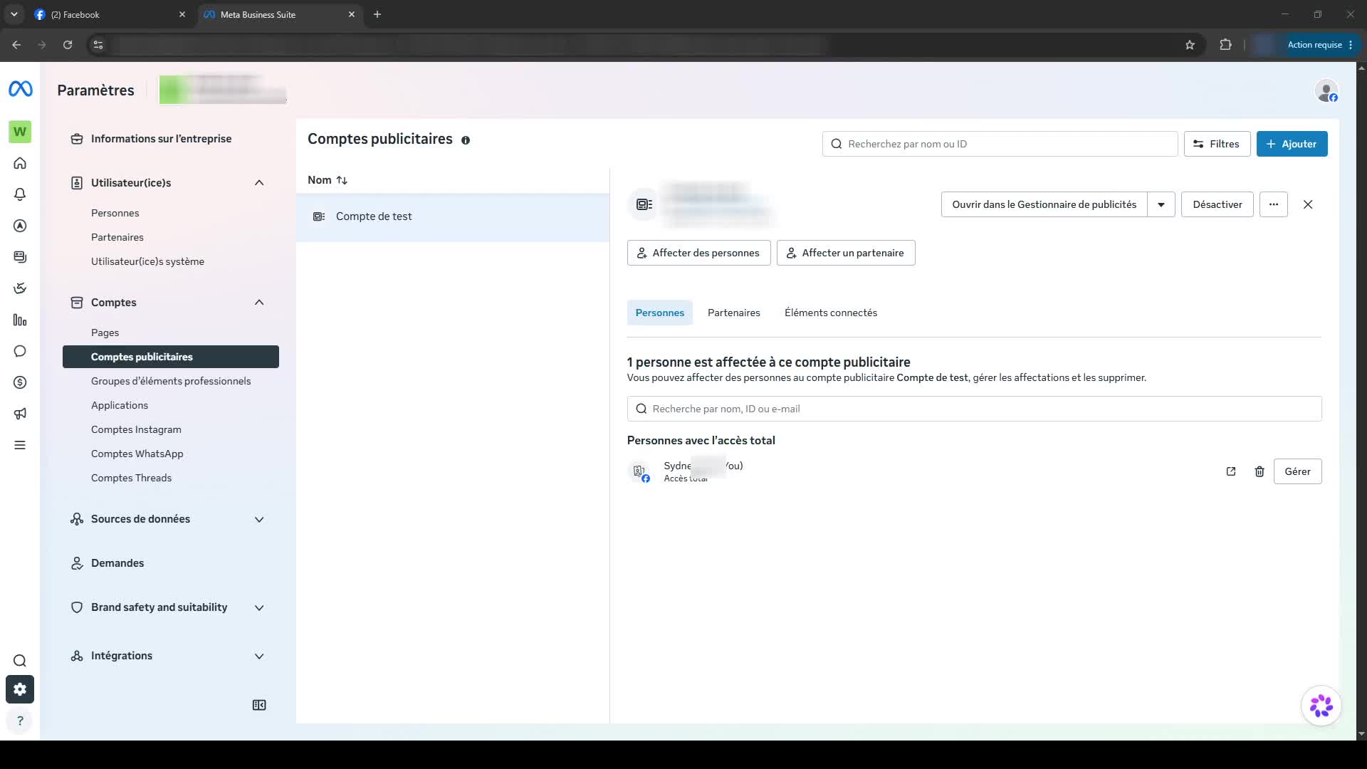 Création d'un Business Manager Meta, étape 9 : Affecter les actifs