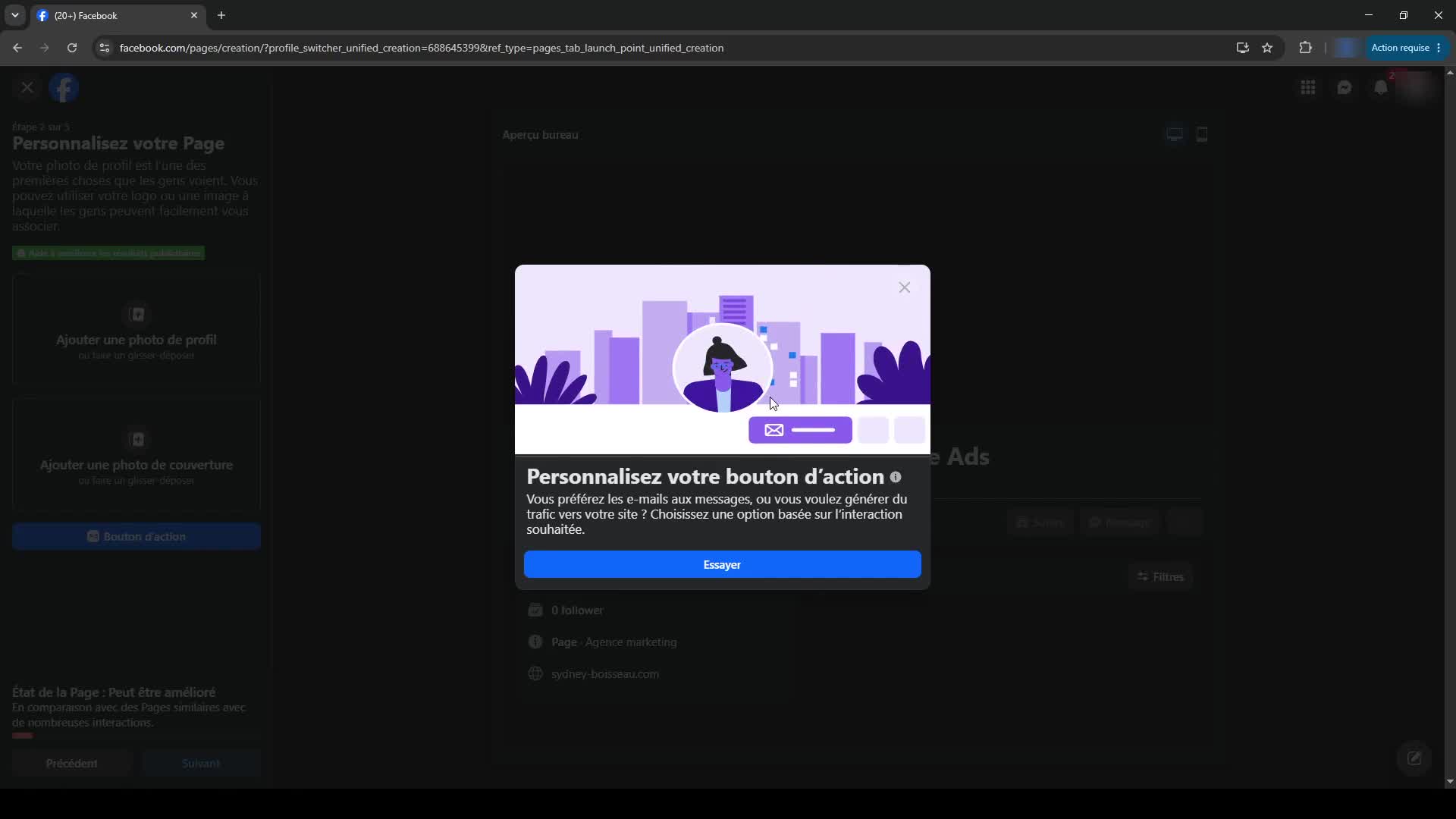 Création d'une page Facebook professionnelle, étape 6 : Bouton d'action et invitations